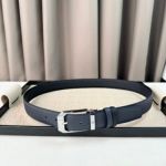 1:1  Montblanc  Blue&Black Leather Belt with Silver Logo Buckle Needel Buckle  3.5cm
